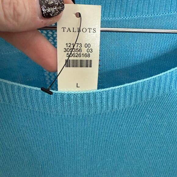 TALBOTS NWT Women's Large Oversized Lightweight Eyelet Knit Linen Sweater Blue - Picture 9 of 13